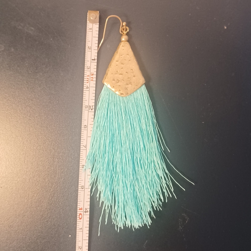 Bella Canvas Gold and Blue Tassel Earrings - Picture 3 of 6